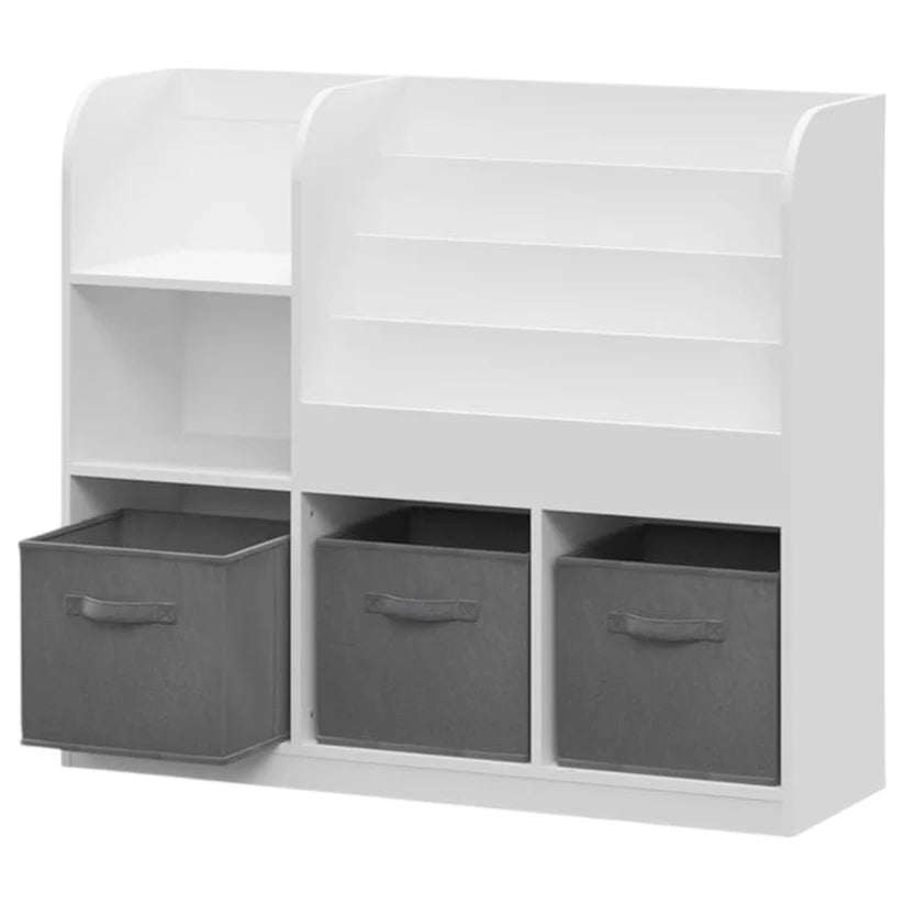 Gyerek könyvtartó állvány tárolódobozokkal - Fehér-antracit (92 x 30 x 80 cm)