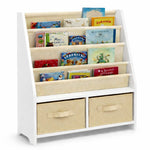 Gyerek könyvtartó állvány tárolódobozokkal - Fehér-bézs (70 x 30 x 85 cm)