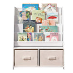 Gyerek könyvtartó állvány tárolódobozokkal - Fehér-bézs (70 x 30 x 85 cm)