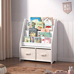 Gyerek könyvtartó állvány tárolódobozokkal - Fehér-bézs (70 x 30 x 85 cm)