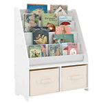 Gyerek könyvtartó állvány tárolódobozokkal - Fehér-bézs (70 x 30 x 85 cm)