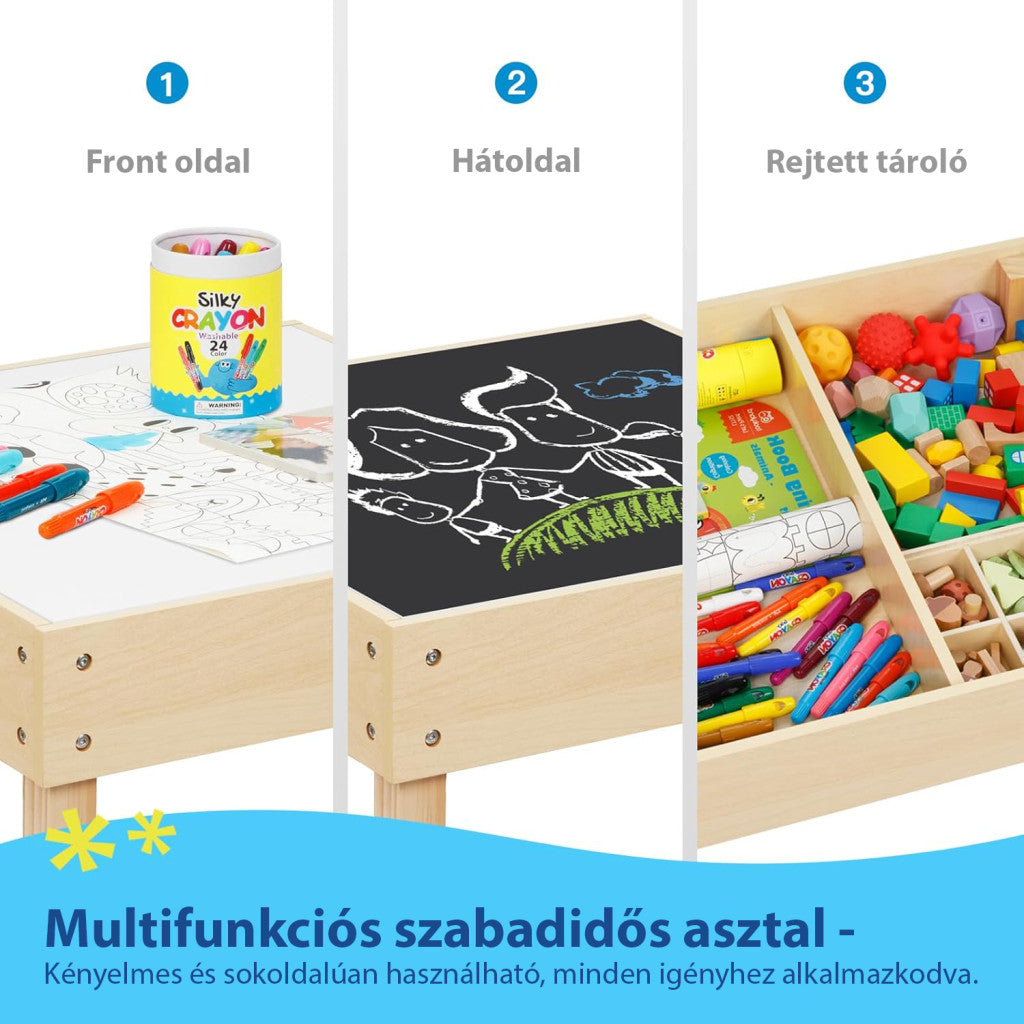 Asztal és szék szett- Natúr tárolóval