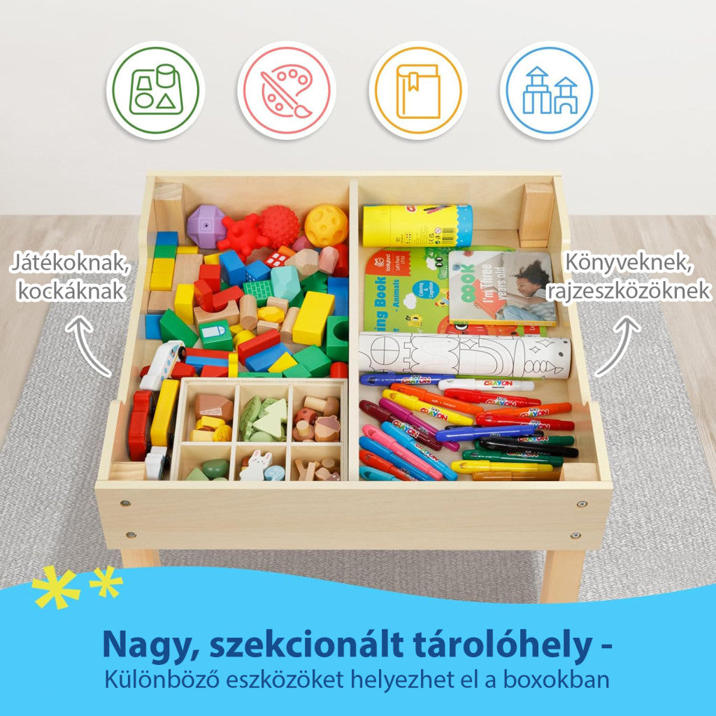 Asztal és szék szett- Natúr tárolóval