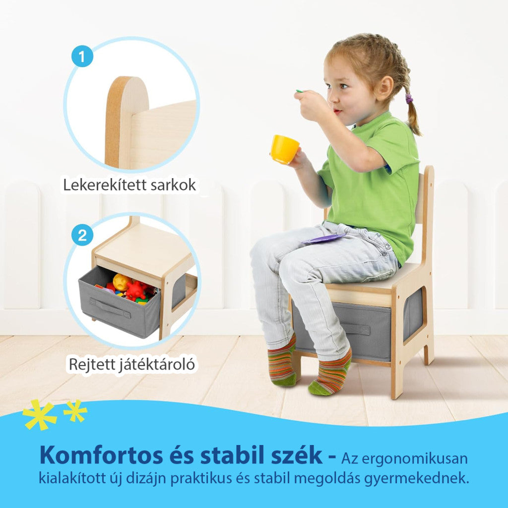 Asztal és szék szett- Natúr tárolóval