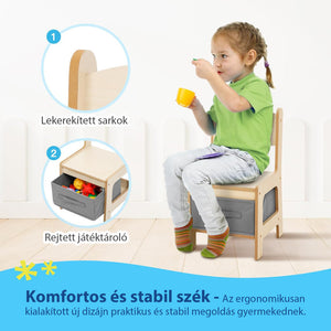 Asztal és szék szett- Natúr tárolóval