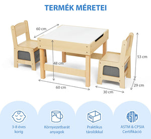 Asztal és szék szett- Natúr tárolóval