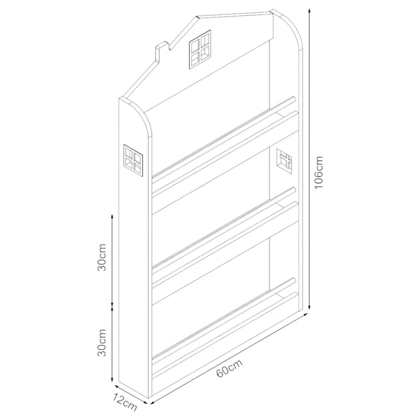 Házikó könyvespolc – 4 polccal (60x39x91.5 cm)