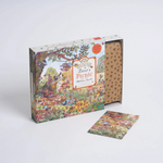 Vidám piknikező medvecsalád illusztráció puzzle formában