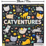 Petit Collage Catventures cicás társasjáték gyerekeknek és családoknak termékdoboz méretekkel