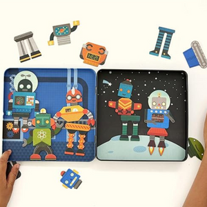 Gyerekek robotot építenek mágneses elemekből útközben