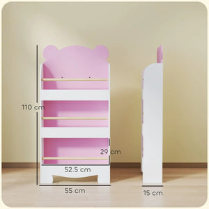 Rózsaszín maci könyvespolc – 3 polccal (55 x 15 x 110 cm)