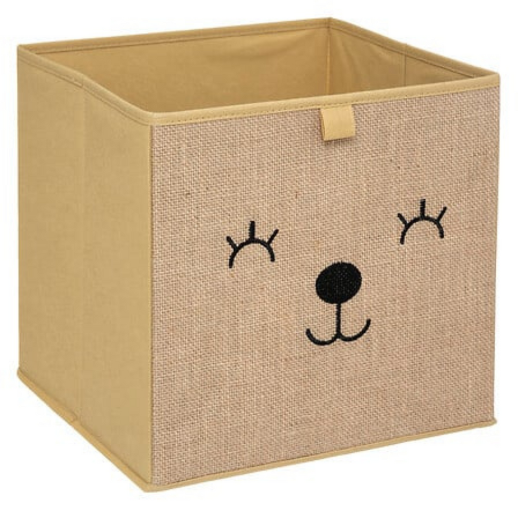 Teddy macis tárolódoboz 29x29 cm – juta hatású, barna színű