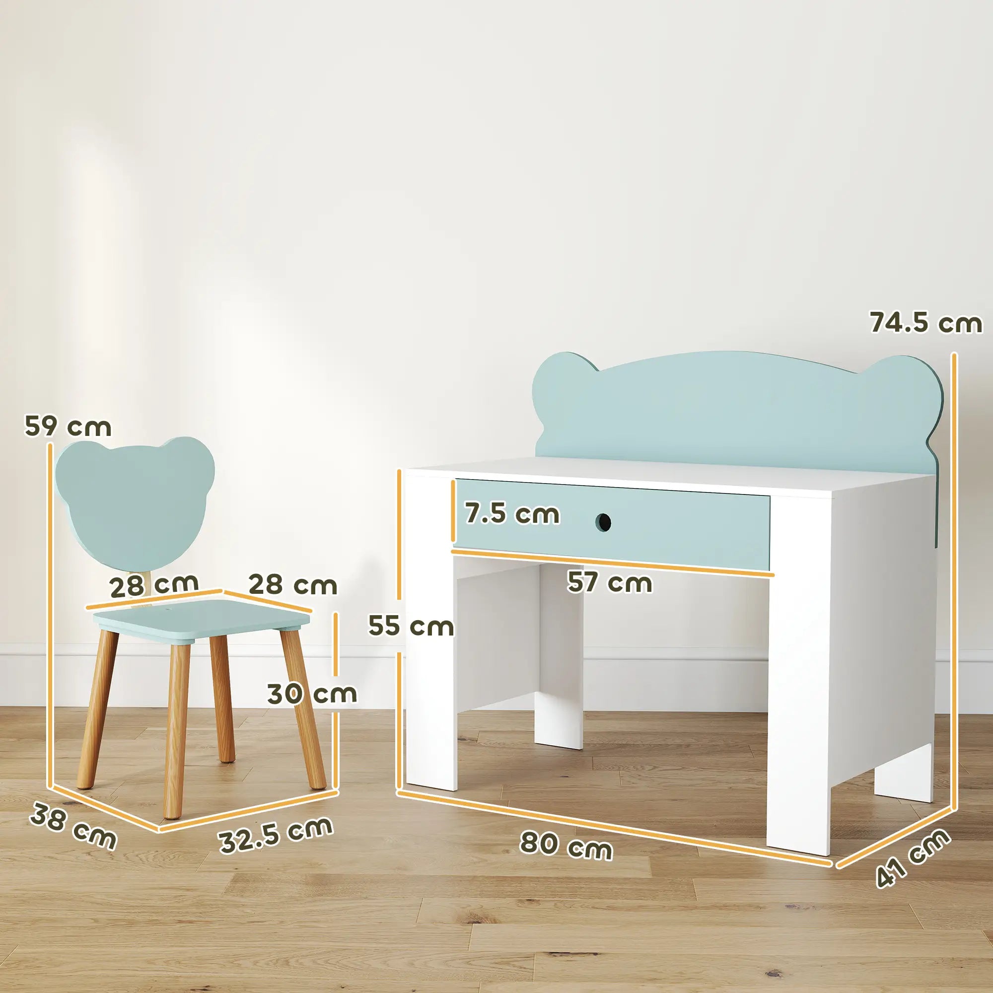 Zöld maci íróasztal szett (80 x 41 x 74,5 cm)