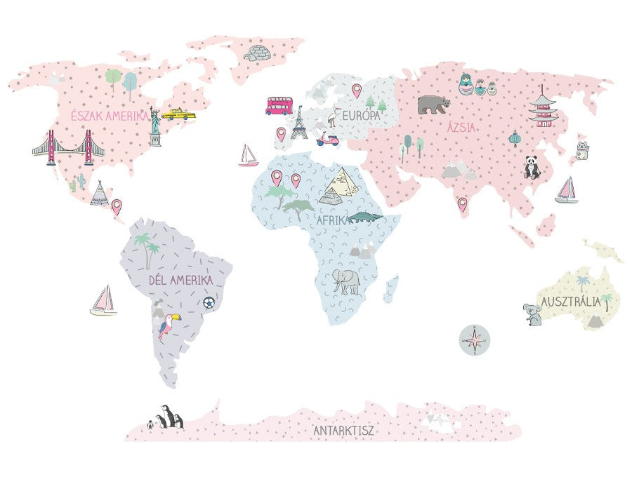 térkép falmatrica rózsaszín-5